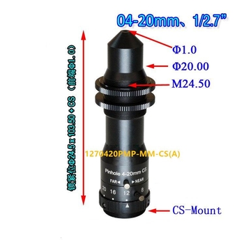 High Temperature 1/2.7" 4-20mm F4.0 Megapixel 2MP CS Varifocal Pinhole Lens Zoom Lens High Temperature Metallurgical Lens Industrial Pinhole Lens